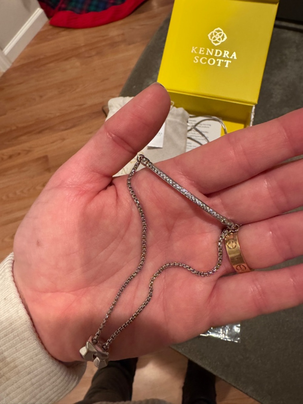 Kendra Scott Adjustable Silver Bar Bracelet with Crystal Row